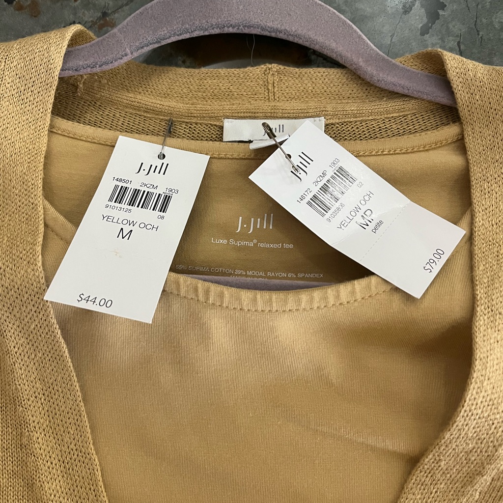 J. Jill Women's V-Neck Sweater & Tee Yellow Ochre Linen Blnd Summer/Fall Med Pet